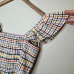 Loft multicolor plaid smocked off shoulder baby doll top size large Photo 4
