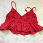 Urban Outfitters Shirred Ruffle Crop Top Women's Size Medium 100% Cotton Red Photo 3