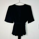 Chic Black Wrap Top with Belted Waist Boho Casual Flowy V Photo 3