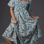 Anthropologie Midi Dress Women Babydoll Blue Floral Puff Sleeve Smock Sz XSP Photo 0