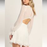 Lulus Sheer Attraction White Long Sleeve Ruffled Mini Dress Size M Photo 1