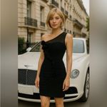 Max and Cleo ✨ One Shoulder Rosette Ruffle Cocktail Sz 10 Black Dress✨ Photo 2