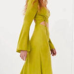 For Love & Lemons Allie Long Sleeve Cutout Ruched Slit Midi Dress Green XS Photo 0