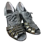 Vaneli Women's Gray Suede Peep Toe Lace Photo 0