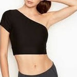 Victoria Sport  One Shoulder Top Black‎ Cropped Activewear Workout Athletic Large Photo 0