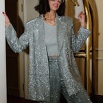 Dressed in Lala To The Disco Glitter Blazer Jacket Gray Size M Photo 0