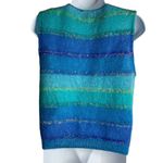 Jeanne pierre Vintage  Loose Knit Vest M Blue Striped V Neck Sleeveless Pullover Photo 3
