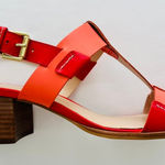 Anthropologie  Pyramidis Coral Color Block Heel Leather Sandal Euro 40 US 9 NEW Photo 0