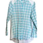 Foxcroft  Shirt Womens 8 Blue White Plaid Button Up Blouse Long Sleeve Top Photo 0