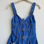 Y2K Denim Mini Dress with Buckle Straps Corset Bodice Grunge Festival Size XS Blue Photo 1