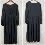 Madewell  Black Midi Dress Long Sleeve Size 12 Cutout Waist Tiered Skirt Photo 3