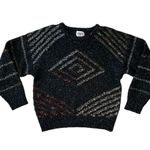 Vintage 90s Cellini Aztec Textured Knit Wool Blend Sweater Black Size Small Photo 0
