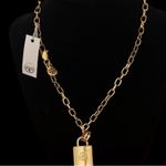 Tory Burch NWT  Double sided Padlock chunky gold necklace with Dustbag Photo 2