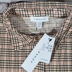 Topshop  Plaid‎ Collared Button Down Plisse Shirt Women Size S Beige Brown Black Photo 7