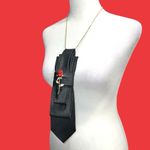 “Dainty Dapper” Elegant Black Tie necklace with Red Rose Pin Photo 3