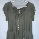 Free People  Charlie Tee Army Green Ruffle Hem Button Front Cropped Size Medium Photo 0