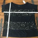 Loft  Womens Top Size Small‎ Black Sequined Striped Short Sleeve Ann Taylor NEW Photo 4