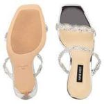 Nine West Ziggle Heeled Slide Gem Embellished Sandals 8 Clear Silver Tone $89 Photo 6
