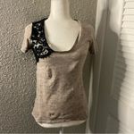 ZARA  Linen and Lace V Neck Tee S Minimalist Classic Casual Boho Coquette Girl Photo 4