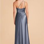 Birdy Grey  Shiny Satin Kensie One Shoulder Maxi Gown Dress French Blue Small Photo 2