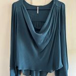 Free People  Cowling Around Deep Green Blue Blouse Sexy Professional Size XS Photo 0