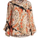 Kobi Halperin “Kayla” orange multicolor silk paisley print long sleeve blouse Photo 0
