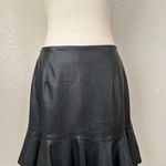 Who What Wear Black Faux Leather Mini Skirt with Ruffle Lace Hem Photo 3