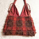 Bohemian Red & Brown Patchwork Shoulder Bag w/ Silver Elephant & Beaded Tassels Photo 9