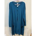 J Jill Long Cardigan‎ Sweater Women Size 3X Ocean Blue Pockets Wool Longline Photo 1