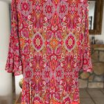 Chloé & René women's shift dress coral red pleated fabric bell sleeves size M Photo 6