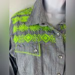 Rock & Roll Cowgirl  XL Embroidered Long Sleeved Pearl Snap Shirt in Lime n Blue Photo 8