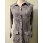 Nanette Lepore  Ribbed Knit Collared Button gray‎ Midi Dress S classic body con Photo 3