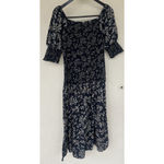 ZARA  Terry Floral Puffy Sleeve Linen Midi Dress M Square Neck Cottage Lagenlook Photo 5