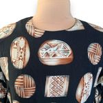 Vintage Casual Corner Top Black Brown Native Abstract Art Short Sleeve Blouse Black Size L Photo 2