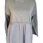 Moon & Madison Gray Sweater Woven Striped Cotton Shirt Combo Preppy Size Small Photo 0