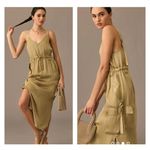 Anthropologie Love The Label  Sleeveless Utility Satin Green Midi Dress Size L Photo 1
