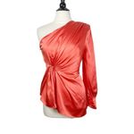 Cinq à Sept NWT Cinq a Sept Stace One-Shoulder Silk Blouse in Neon Coral Size Small Photo 1