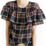 J.Crew Edie Stewart Tartan Plaid Ruffle Short Sleeve Blouse Size 10 Photo 11