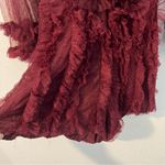 Luxxel Deep V Neck Burgundy Sheer Mesh Flare Bell Sleeve Romper Ruffles Size S Photo 4