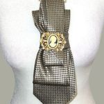 “Dainty Dapper” Elegant Black & gold neckTie Necklace with cameo brooch. Photo 0