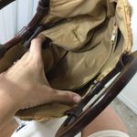 Vintage Braciano clutch women’s beaded paisley floral round‎ wooden handle bag Tan Photo 4