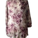 Avon Pleated V Neck Silky Tunic Top S White Floral Pockets Roll Tab Sleeves Photo 6