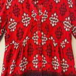 Maeve Anthropologie  Woodland Walk Buttondown red aztec ikat boho blouse size 2 Photo 7