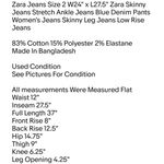 ZARA Jeans Size 2 W24" x L27.5" Skinny Jeans Stretch Ankle Jeans Blue Denim Pants Women's Jeans Photo 1