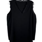 SheIn Black Chiffon Lace Trim Relaxed Fit V-Neck Sleeveless Blouse XL Minimal Photo 0