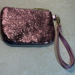 Pink Glitter Wristlet Coin Purse Small Zip Pouch Party Evening Bag Photo 0