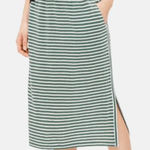 Eileen Fisher  Skirt 3X Organic Linen Jersey Striped Midi Straight Pull‎ On Green Photo 0