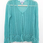 Vintage BFA Classics Womens Crochet Cardigan Size S Teal Open Knit‎ Boho Fairy Blue Photo 0