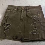 American Eagle Black Denim Mini Skirt Distressed Button Fly Frayed Hem Size 4 Photo 0