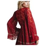 Free People  Nomad Child Red Lace Boho Flowy Floral Oversized Mini Dress Size XS Photo 9